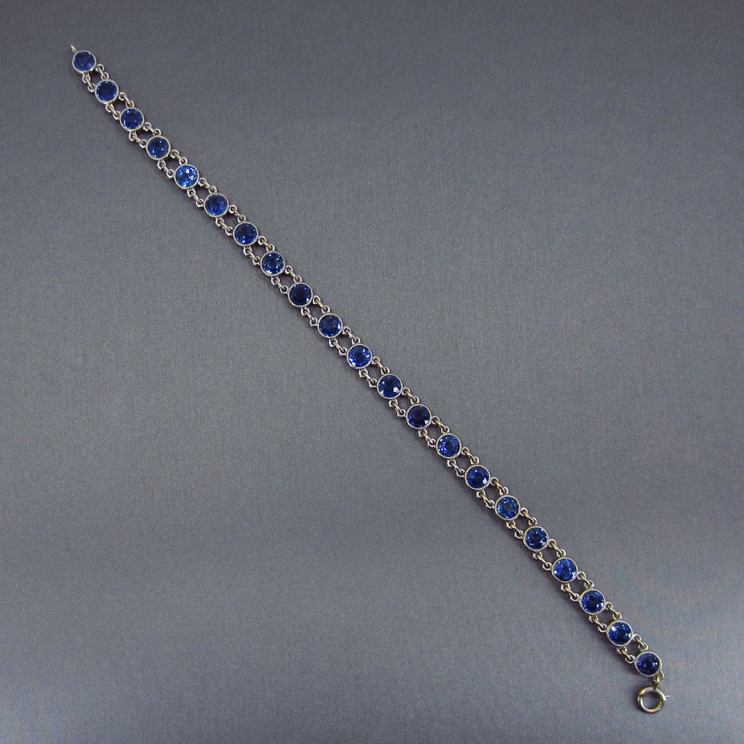 SOLD--Edwardian Bezel Set Sapphire Line Bracelet 14k c. 1910