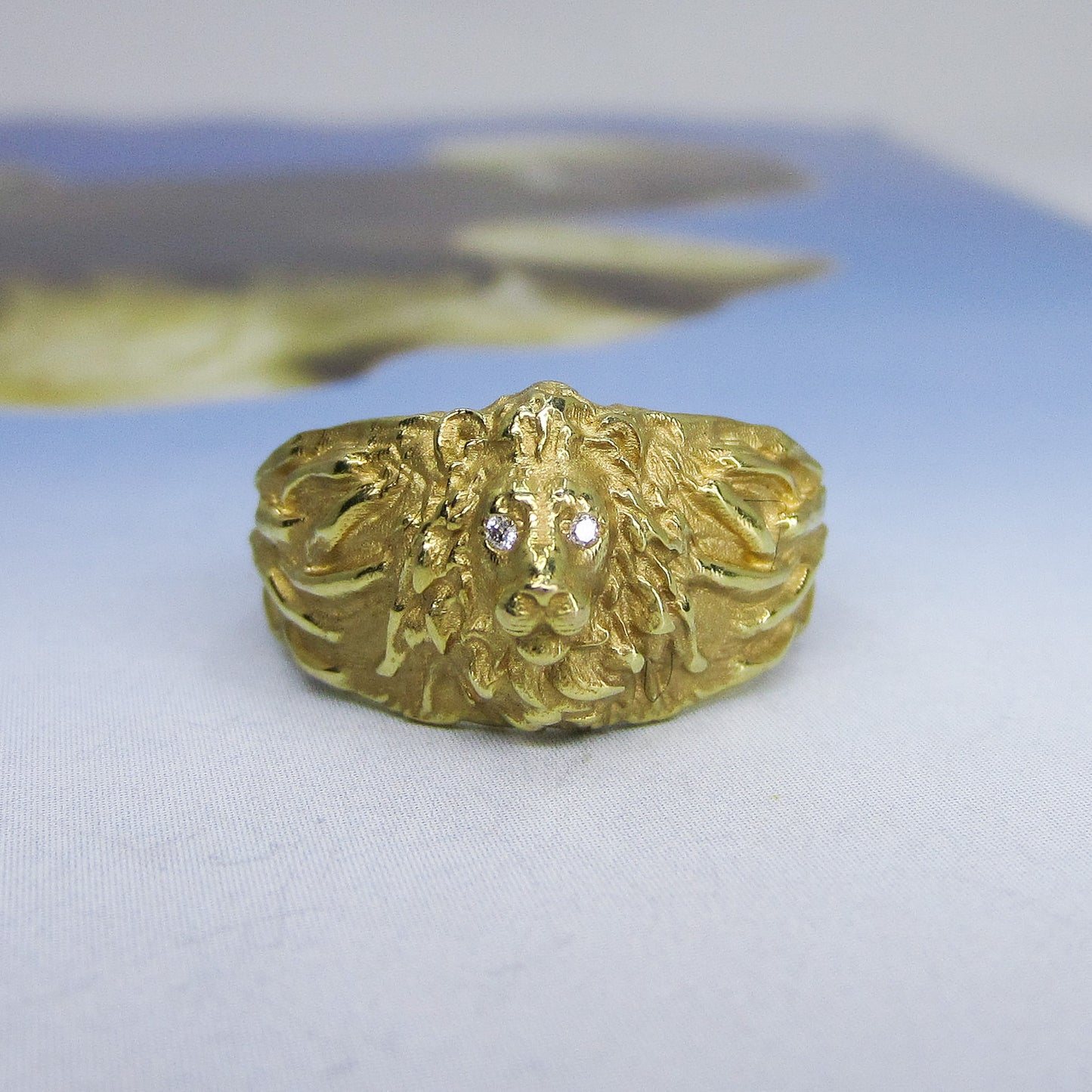 SOLD--Vintage Diamond Lion Ring 14k c. 1950