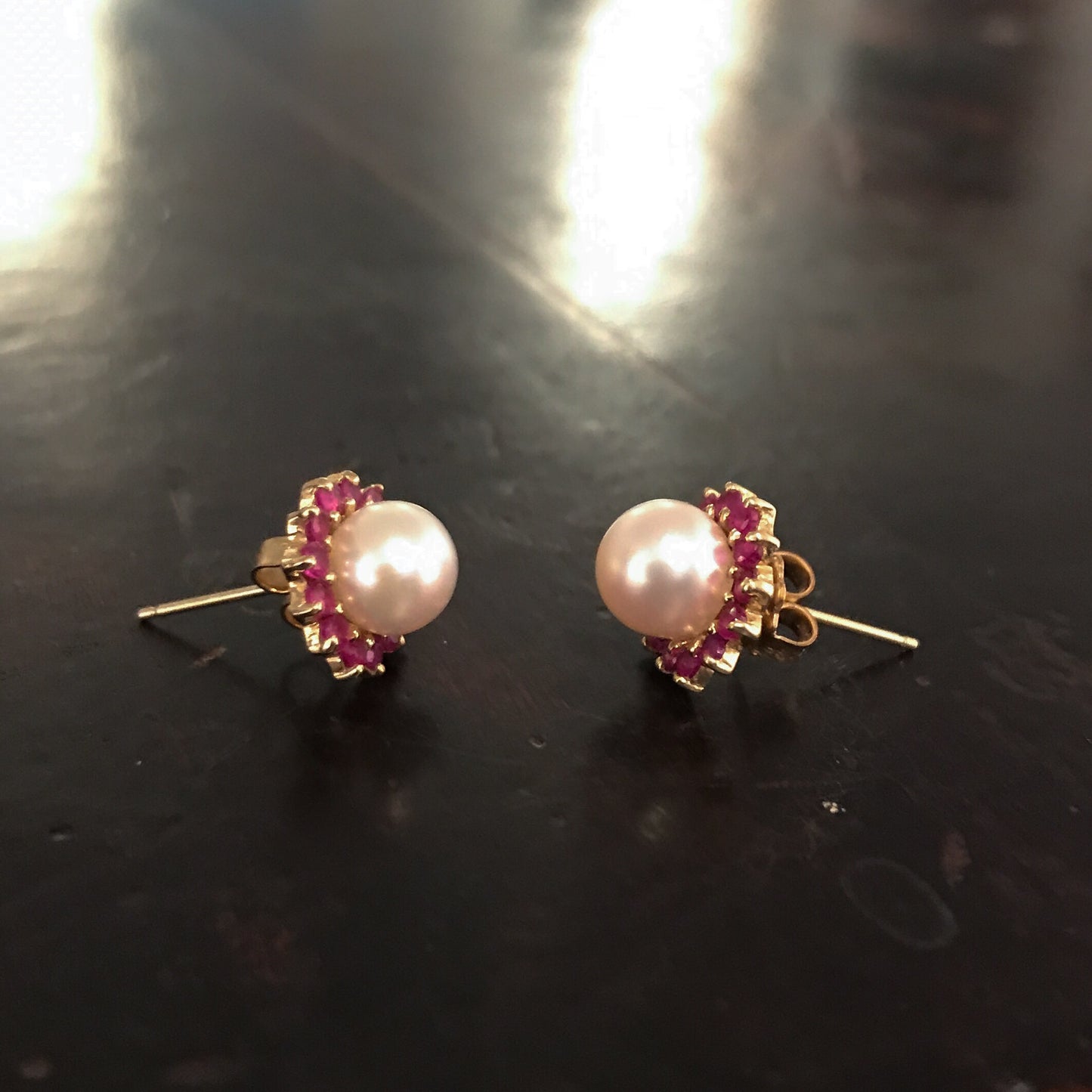 SOLD--Estate Pearl and Ruby Earrings 14k