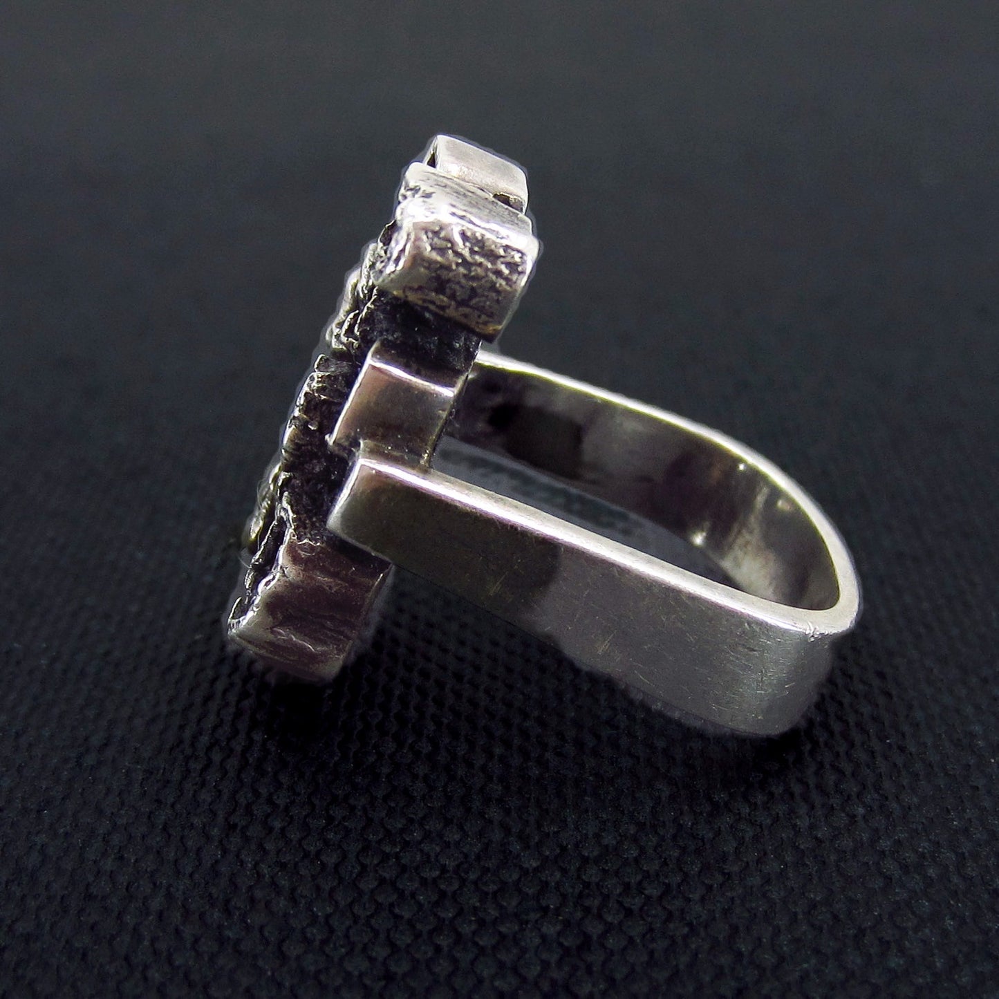 Mid-Century Brutalist Squares Ring 835 Silver c. 1960