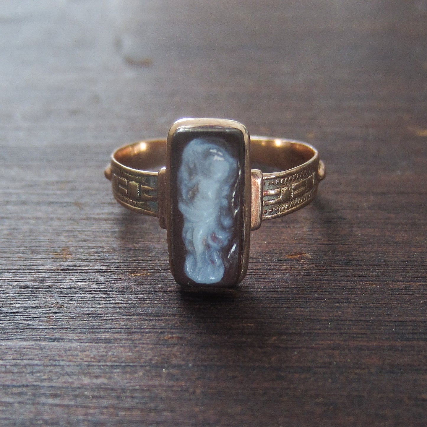 SOLD--Victorian Dainty Hardstone Cameo Ring 14k c. 1880