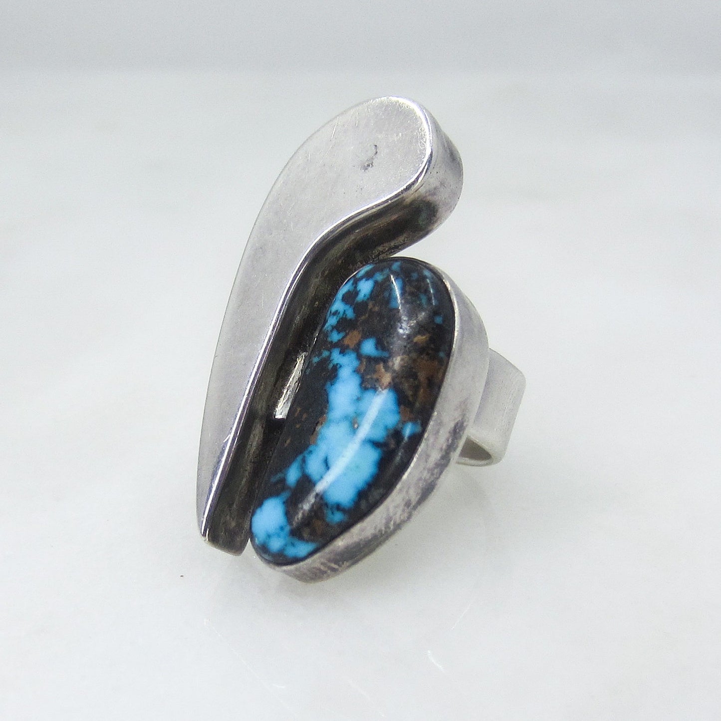 SOLD--Vintage Post-Modern Turquoise Ring Sterling, Navajo c. 1980