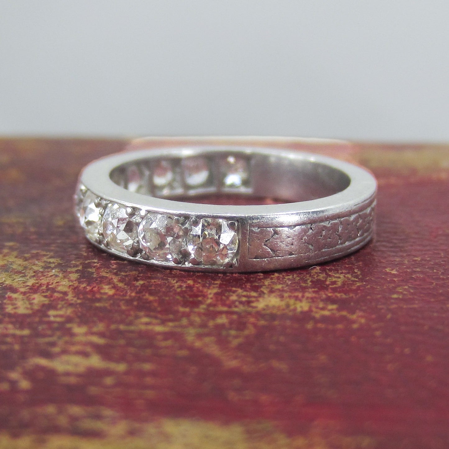 SOLD--Art Deco Old Mine Diamond 1.20ctw Band Platinum ,size 6.5 c. 1920