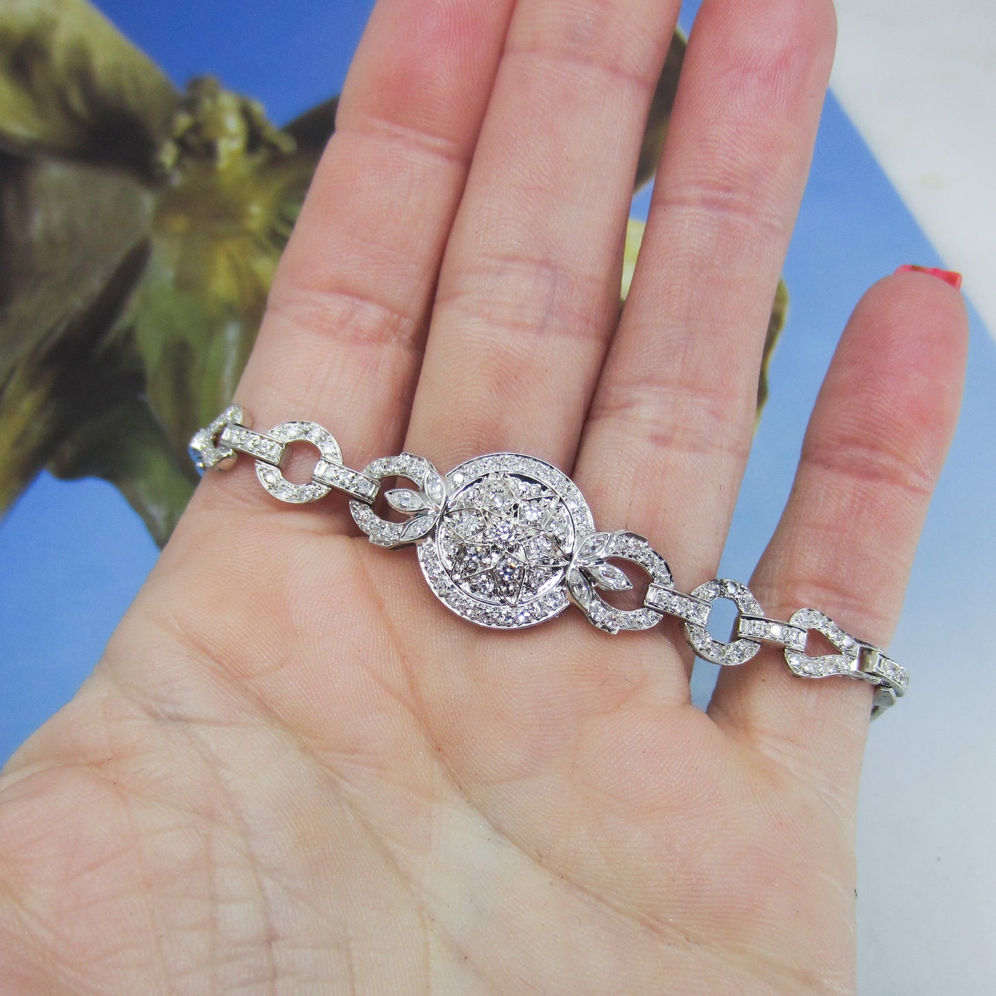 SOLD--Art Deco Diamond Cluster Bracelet Platinum c. 1930