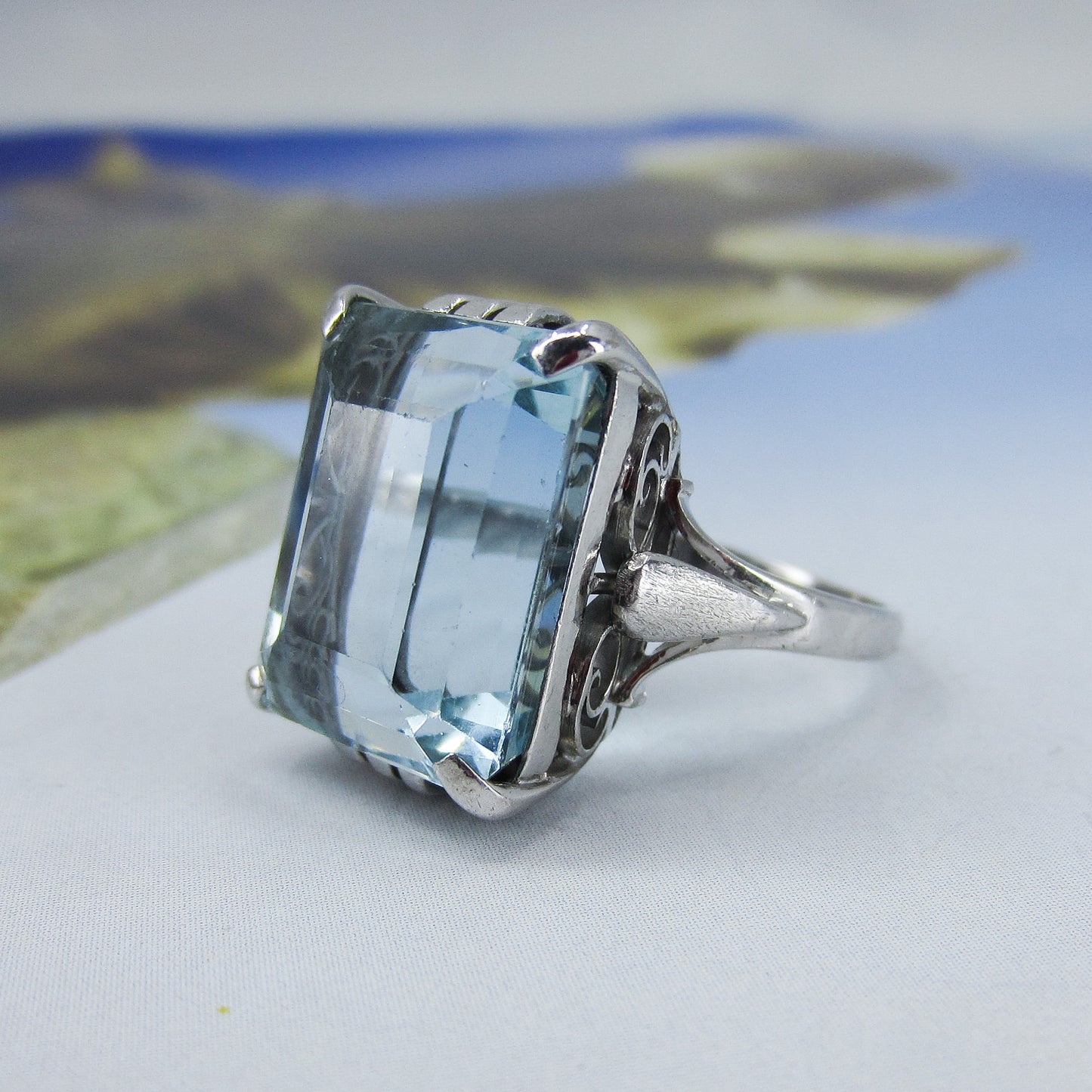 SOLD-Mid-Century Aquamarine 15.50ct Ring 14k c. 1960