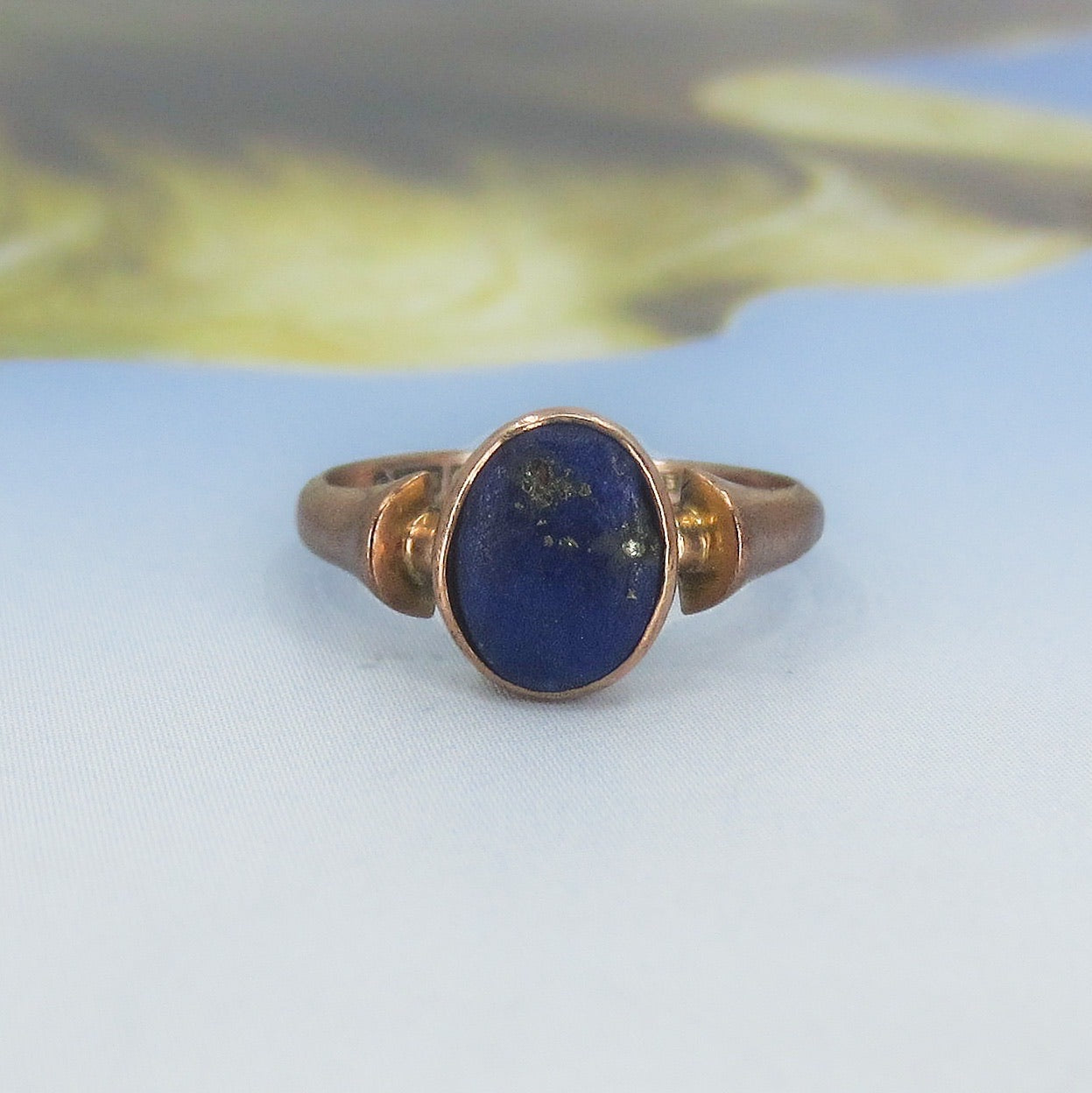 SOLD--Victorian Bezel Set Lapis Ring 9ct, British c. 1894