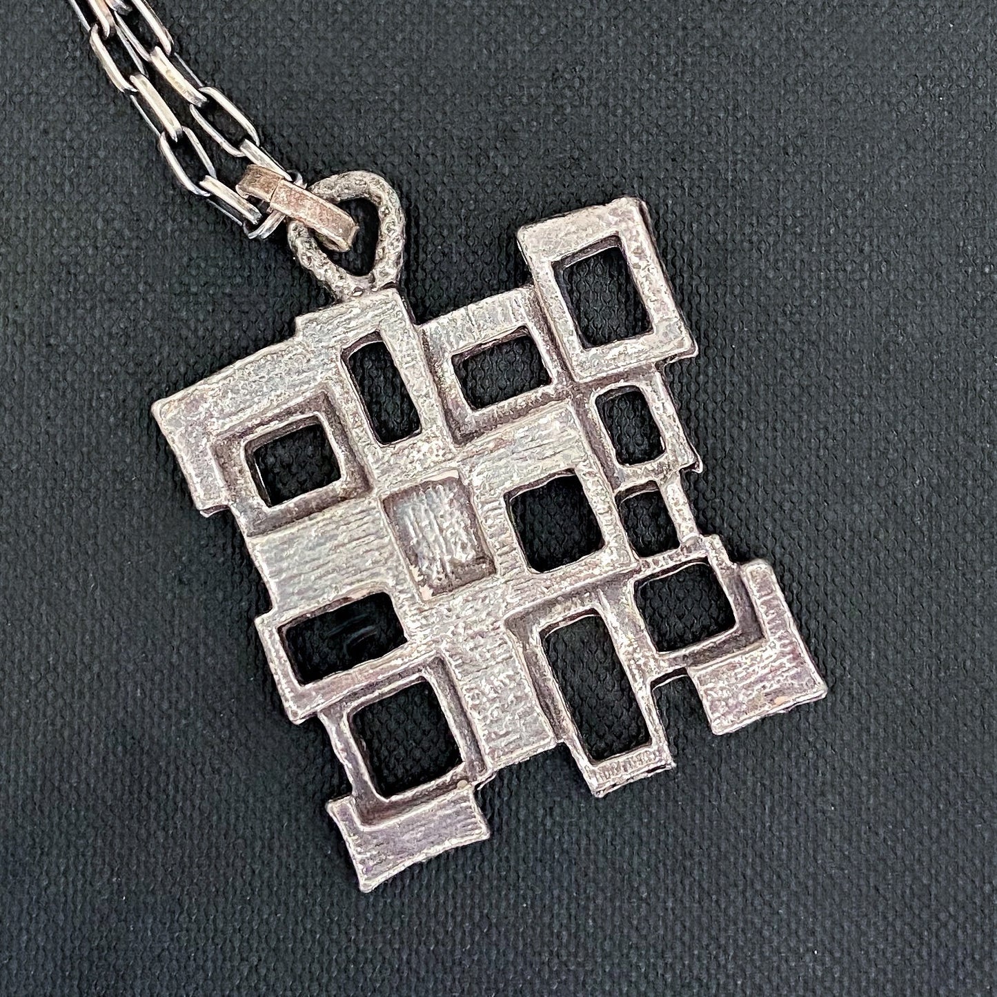 Mid-Century Brutalist Pendant and Chain Sterling c. 1960