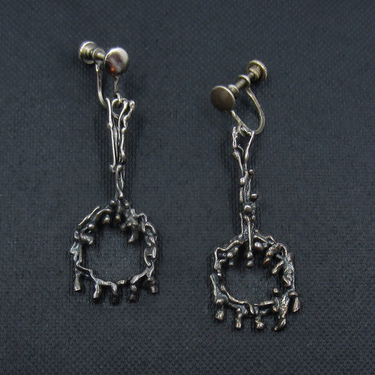 SOLD--MidCentury Brutalist Drop Earrings Sterling c. 1960