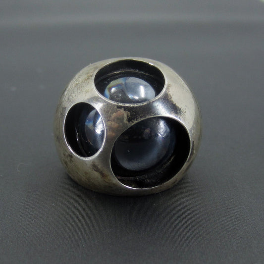 SOLD--Very Cool Post-Modern Hematite Dome Ring Sterling, Poland c. 1990