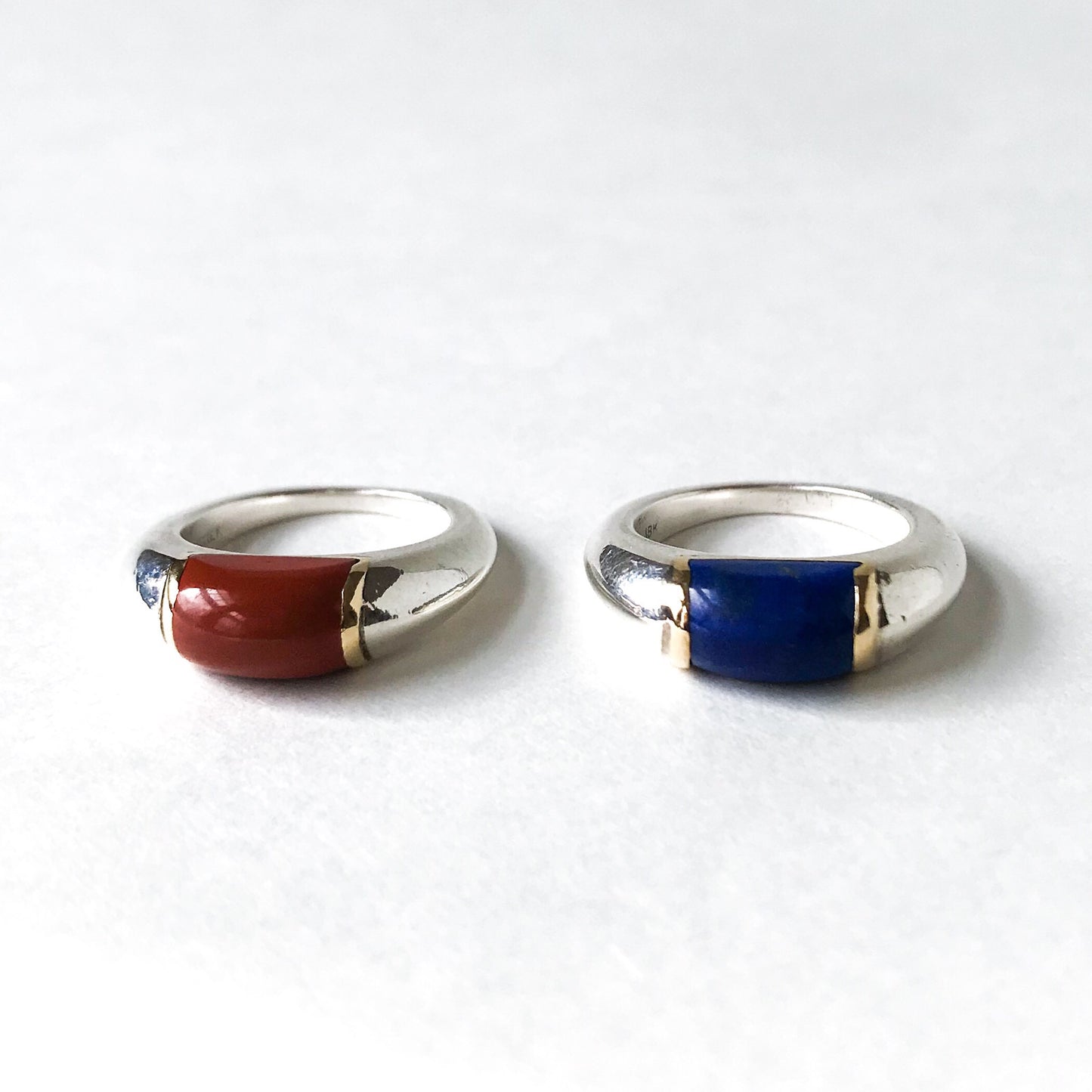 SOLD- Pair of Cartier Lapis and Jasper Stacking Rings 18k/Sterling c. 1970, size 5