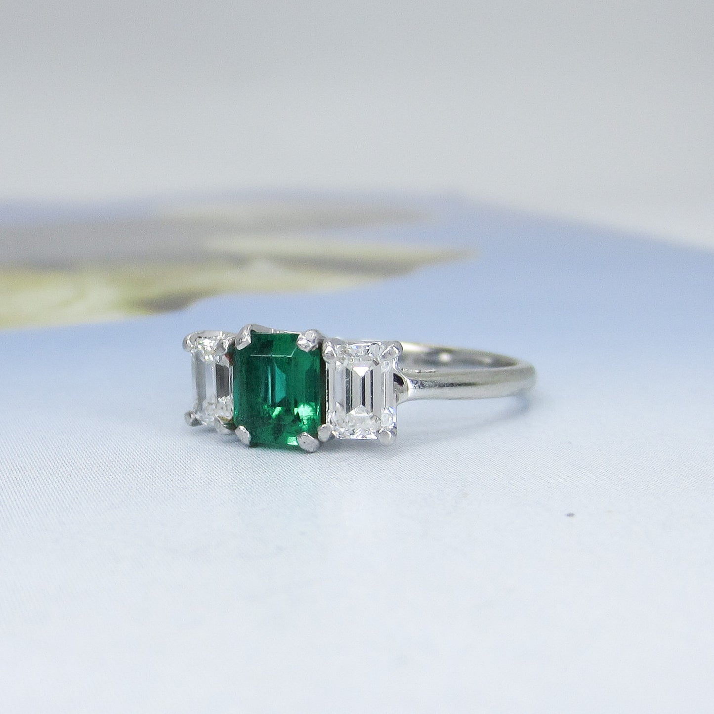 SOLD Vintage Mid-Century Emerald and Diamond Ring 18k/Plat c. 1950