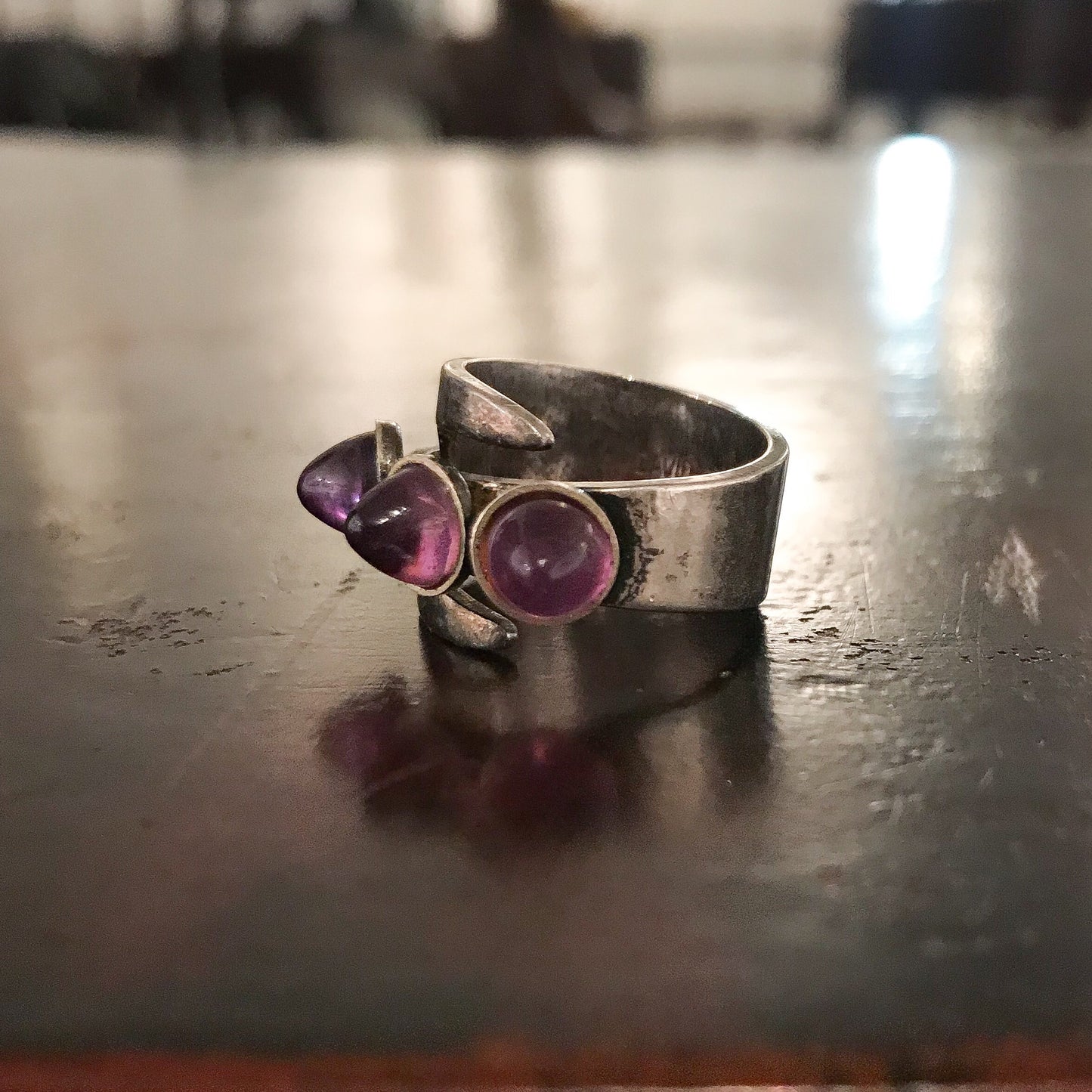 SOLD--Modernist David Andersen Amethyst Bullet Cabochon Ring Sterling, Norway c. 1969