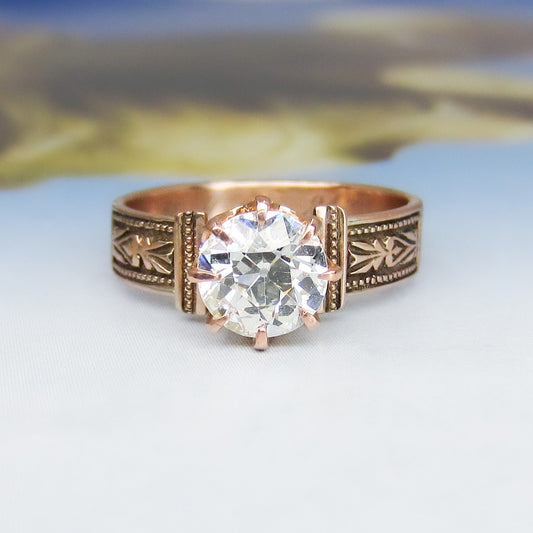 SOLD--Victorian Old European 1.18ct Diamond Engagement Ring 14k c. 1881