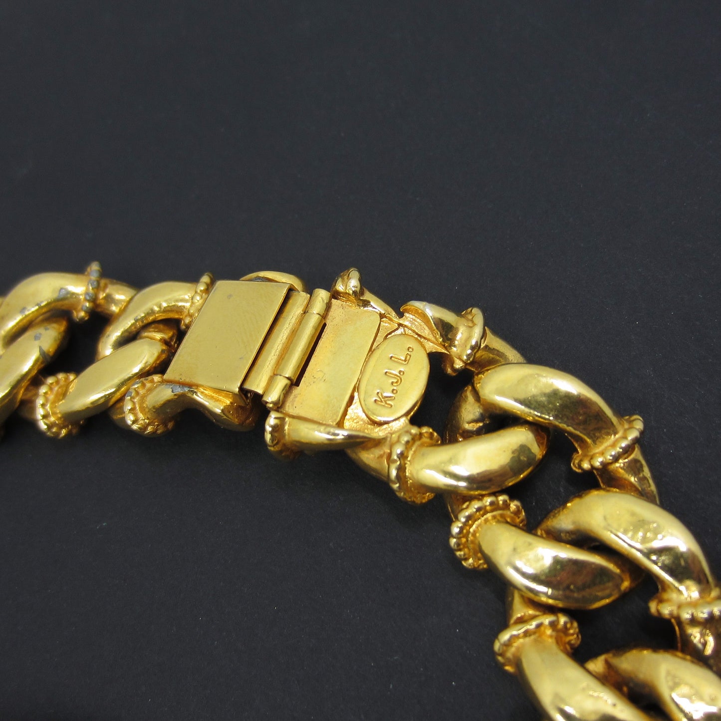 SOLD--Vintage Massive KJL Crystal Curb Link Chain Gold Plate c 1960’s