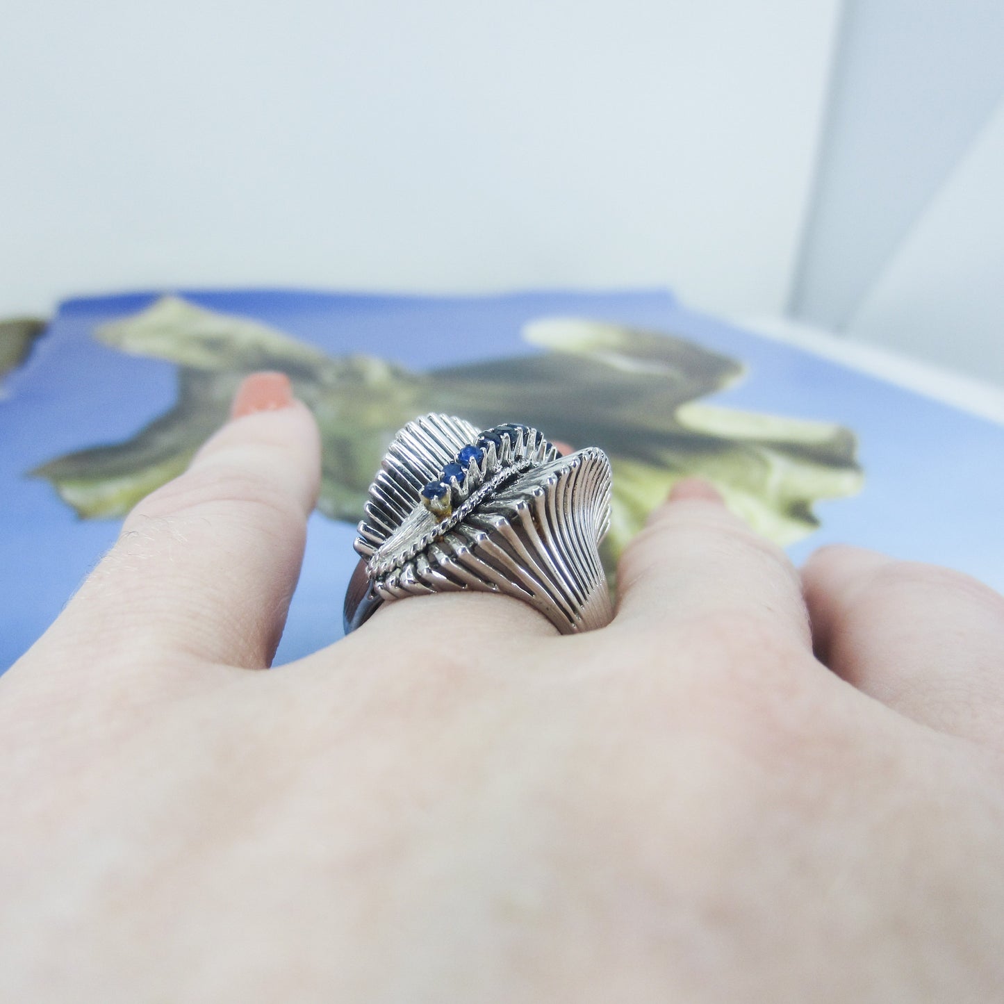 Retro Sapphire Cocktail Ring 18k c. 1950