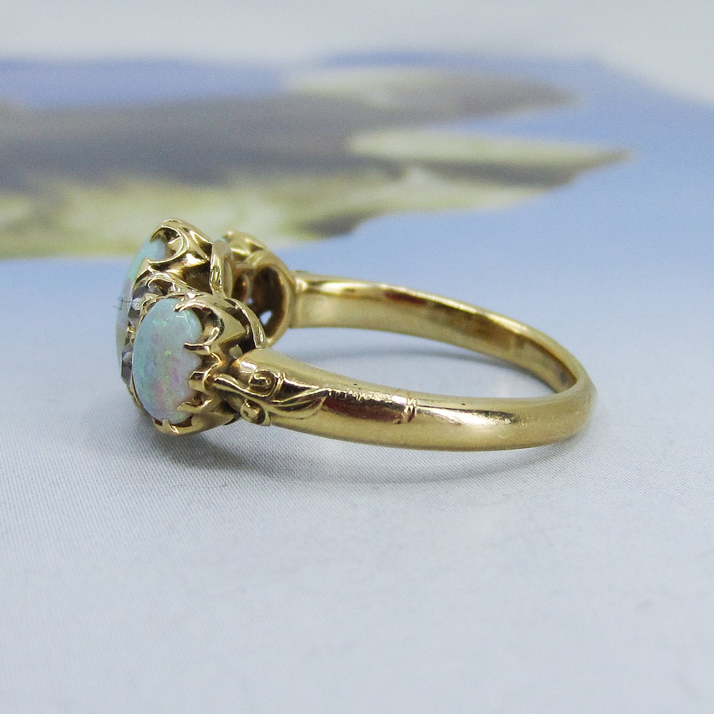SOLD-Victorian Opal and Old Mine Diamond Ring 18k c. 1890