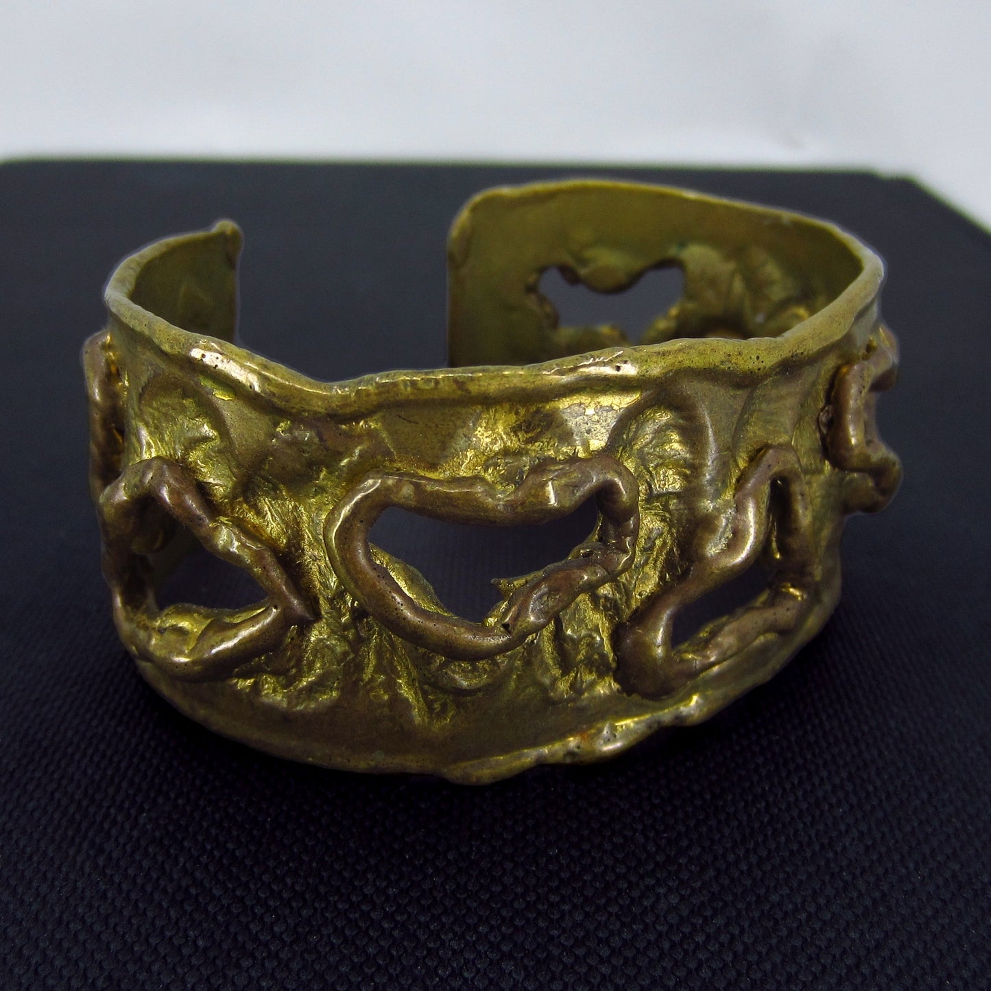 SOLD--Mid-Century Brutalist Gilt Brass Cuff c. 1960