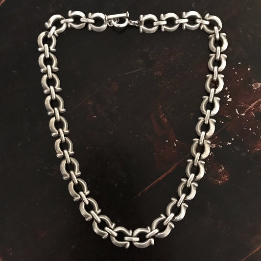 SOLD--Vintage Heavy Omega Link Chain Necklace Sterling, Mexico c. 1970