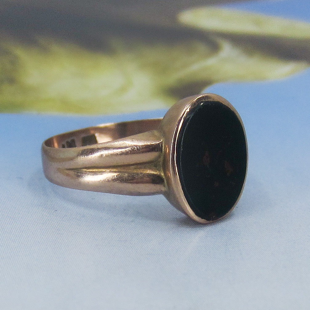 SOLD--Victorian Bloodstone Signet Ring 9k c. 1900