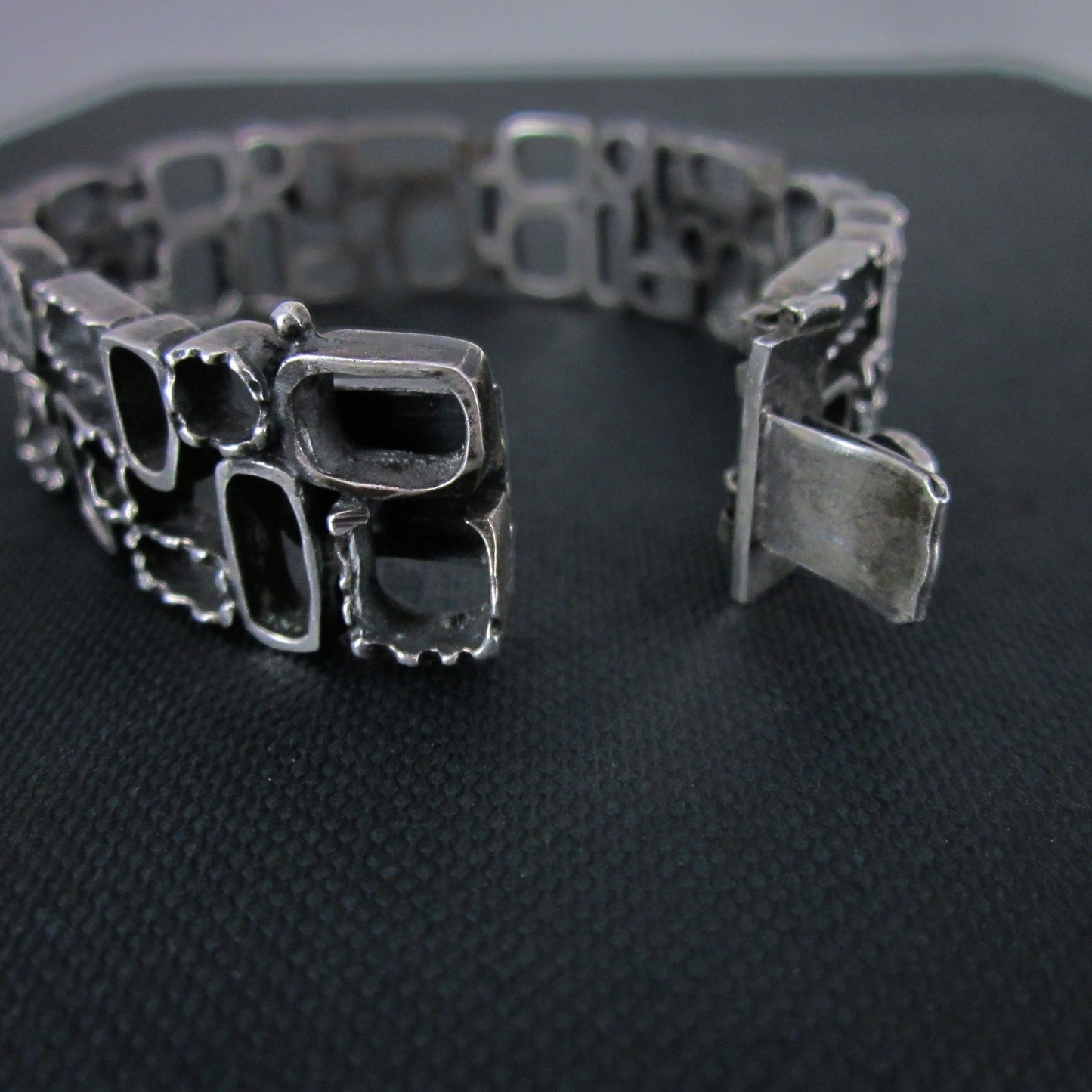 SOLD-Brutalist Textured Rectangles Bracelet 835 Silver c. 1960