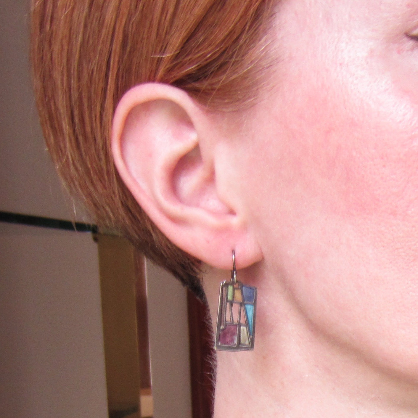 SOLD--Post-Modern Enamel Drop Earrings Sterling, Carly Wright