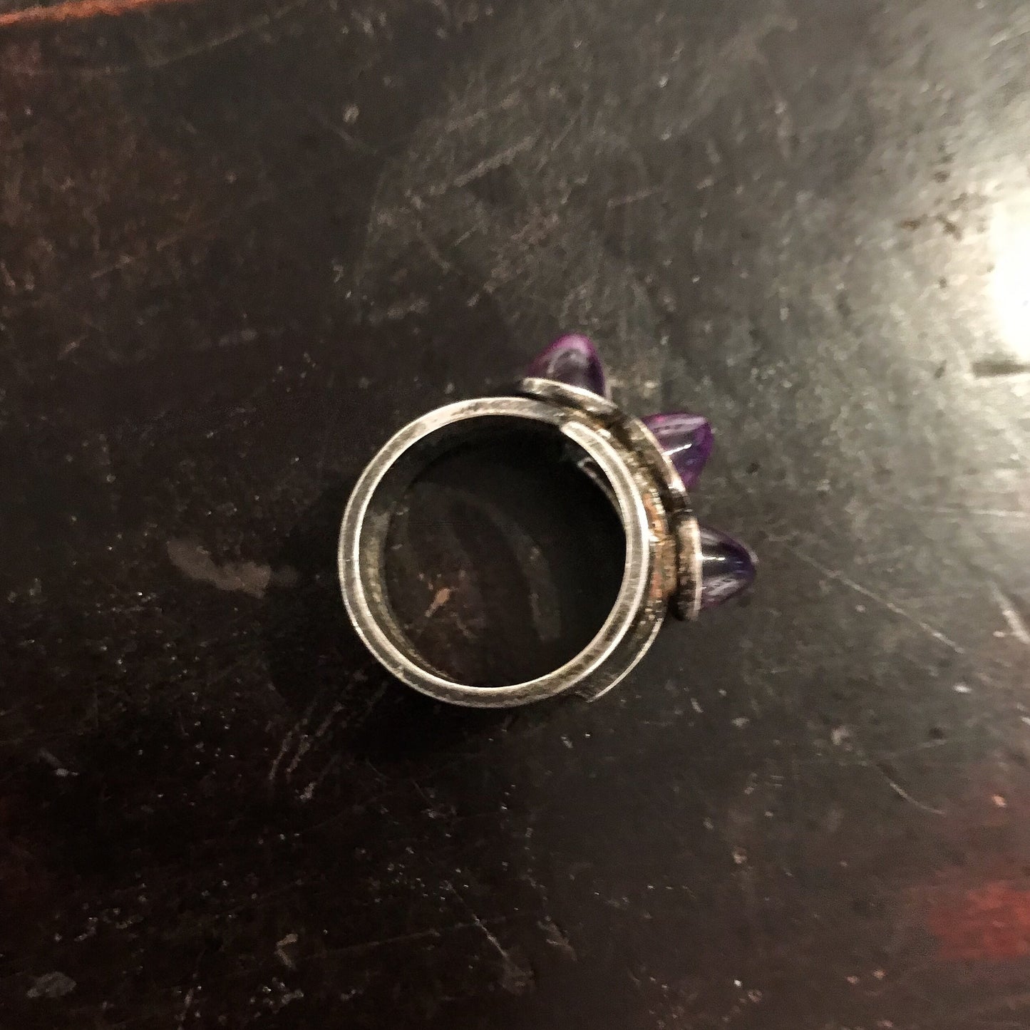 SOLD--Modernist David Andersen Amethyst Bullet Cabochon Ring Sterling, Norway c. 1969