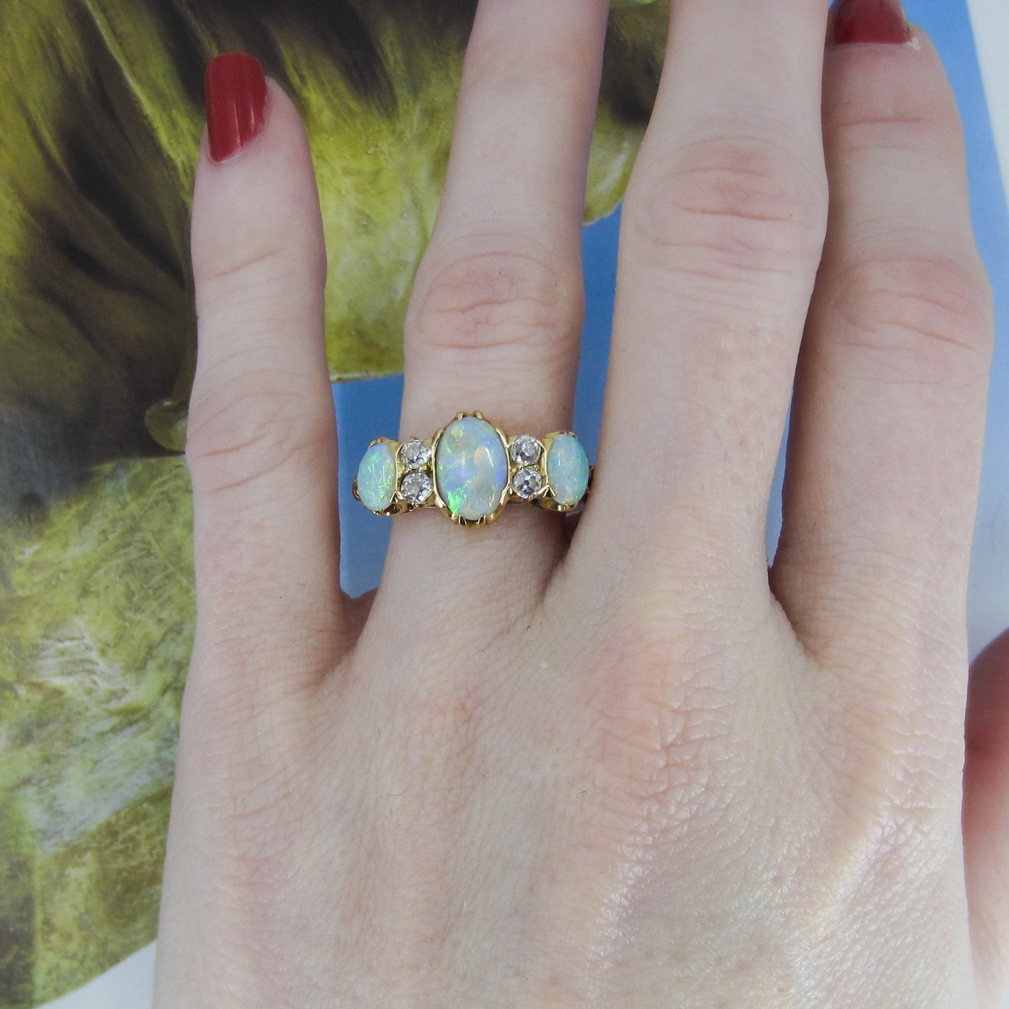SOLD-Victorian Opal and Old Mine Diamond Ring 18k c. 1890