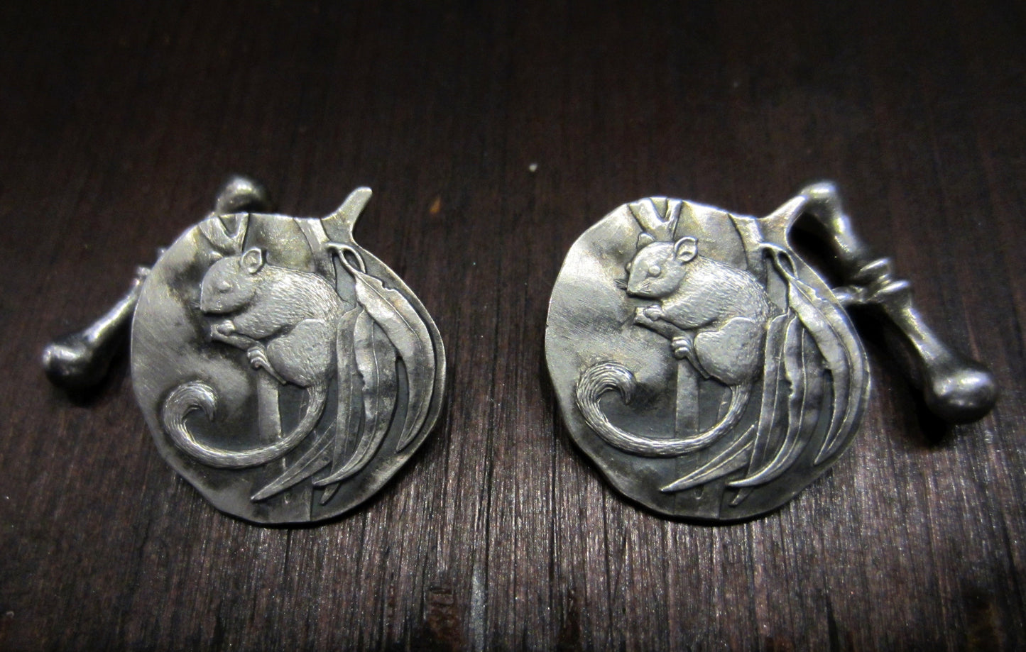 SOLD-- Mid-Century Acorn Squirrel Cufflinks in Sterling Silver, c. 1960